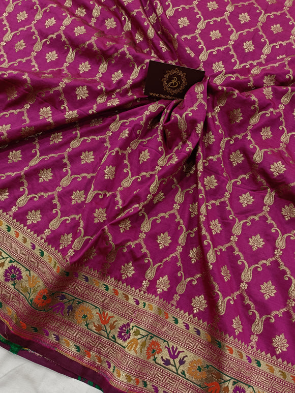  Purple Banarasi Handloom Soft Silk Saree - Aura Benaras