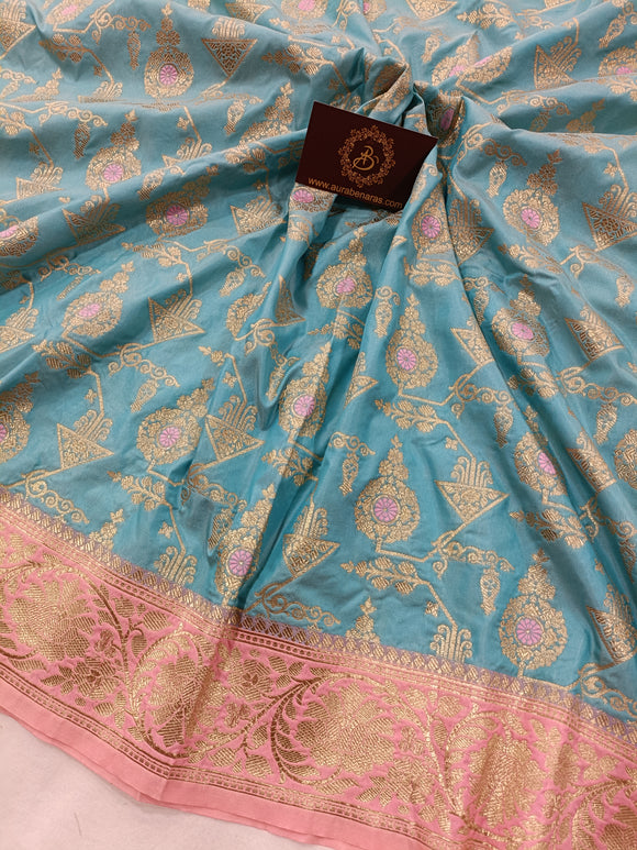 Blue Banarasi Handloom Soft Silk Saree - Aura Benaras