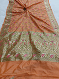 Peach Banarasi Handloom Soft Silk Saree - Aura Benaras