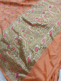 Peach Banarasi Handloom Soft Silk Saree - Aura Benaras