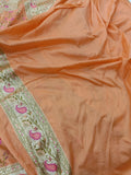 Peach Banarasi Handloom Soft Silk Saree - Aura Benaras