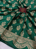 Bottle Green Banarasi Handloom Soft Silk Saree - Aura Benaras