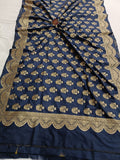 Navy Blue Banarasi Handloom Soft Silk Saree - Aura Benaras