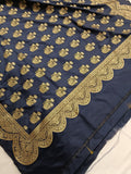 Navy Blue Banarasi Handloom Soft Silk Saree - Aura Benaras