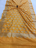 Yellow Banarasi Handloom Soft Silk Saree - Aura Benaras