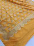 Yellow Banarasi Handloom Soft Silk Saree - Aura Benaras