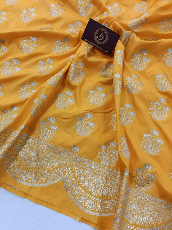 Yellow Banarasi Handloom Soft Silk Saree - Aura Benaras