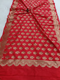 Red Banarasi Handloom Soft Silk Saree - Aura Benaras