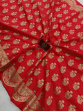 Red Banarasi Handloom Soft Silk Saree - Aura Benaras