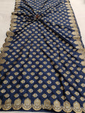 Navy Blue Banarasi Handloom Soft Silk Saree - Aura Benaras