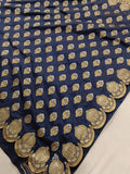 Navy Blue Banarasi Handloom Soft Silk Saree - Aura Benaras