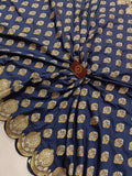 Navy Blue Banarasi Handloom Soft Silk Saree - Aura Benaras