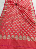 Strowbeery Pink Banarasi Handloom Soft Silk Saree - Aura Benaras