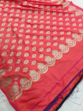 Strowbeery Pink Banarasi Handloom Soft Silk Saree - Aura Benaras