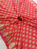 Strowbeery Pink Banarasi Handloom Soft Silk Saree - Aura Benaras