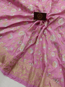 Baby Pink Banarasi Handloom Soft Silk Saree - Aura Benaras