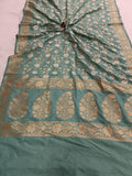 Sage Blue  Banarasi Handloom Soft Silk Saree - Aura Benaras