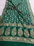 Bottle Green Banarasi Handloom Soft Silk Saree - Aura Benaras