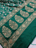 Bottle Green Banarasi Handloom Soft Silk Saree - Aura Benaras