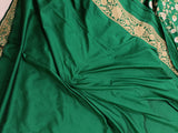 Bottle Green Banarasi Handloom Soft Silk Saree - Aura Benaras