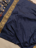 Navy Blue Banarasi Handloom Soft Silk Saree - Aura Benaras