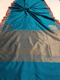 Rama Blue Banarasi Handloom Soft SIlk Saree - Aura Benaras