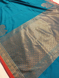 Rama Blue Banarasi Handloom Soft SIlk Saree - Aura Benaras