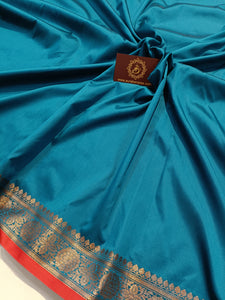 Rama Blue Banarasi Handloom Soft SIlk Saree - Aura Benaras