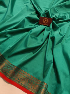 Sea Green Banarasi Handloom Soft SIlk Saree - Aura Benaras