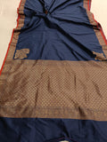 Navy Blue Banarasi Handloom Soft Silk Saree