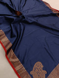 Navy Blue Banarasi Handloom Soft SIlk Saree - Aura Benaras