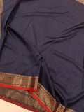 Navy Blue Banarasi Handloom Soft SIlk Saree - Aura Benaras