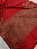 Red Banarasi Handloom Soft SIlk Saree - Aura Benaras