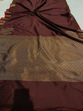 Brown Banarasi Handloom Soft SIlk Saree - Aura Benaras