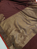 Brown Banarasi Handloom Soft SIlk Saree - Aura Benaras