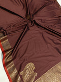 Brown Banarasi Handloom Soft SIlk Saree - Aura Benaras