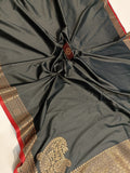 Black Banarasi Handloom Soft SIlk Saree - Aura Benaras