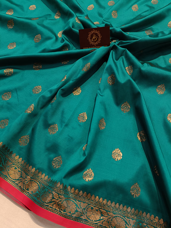 Rama Green Banarasi Handloom Soft Silk Saree - Aura Benaras