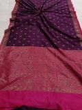 Wine Banarasi Handloom Soft Silk Saree - Aura Benaras