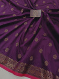 Wine Banarasi Handloom Soft Silk Saree - Aura Benaras