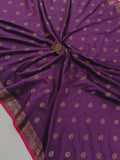 Wine Banarasi Handloom Soft Silk Saree - Aura Benaras