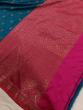 Blue Banarasi Handloom Soft Silk Saree - Aura Benaras