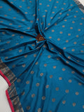 Blue Banarasi Handloom Soft Silk Saree - Aura Benaras