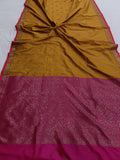 Mustard Yellow Banarasi Handloom Soft Silk Saree - Aura Benaras