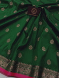 Bottel Green Banarasi Handloom Soft Silk Saree - Aura Benaras