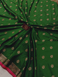 Bottel Green Banarasi Handloom Soft Silk Saree - Aura Benaras