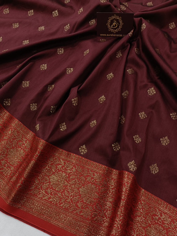 Brown Banarasi Handloom Soft Silk Saree - Aura Benaras