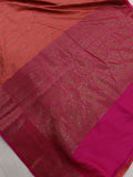 Peach Banarasi Handloom Soft Silk Saree - Aura Benaras