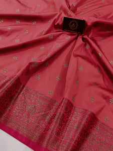 Peach Banarasi Handloom Soft Silk Saree - Aura Benaras