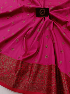 Rani Pink Banarasi Handloom Soft Silk Saree - Aura Benaras